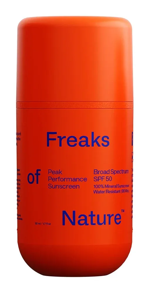Orange bottle with blue lettering